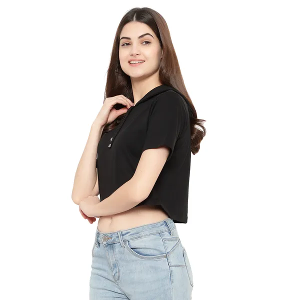 Womens_Sporty_Cropped_Hoodie__Soft_Cotton_Half-Sleeve_Round_Neck_Top