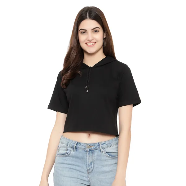Womens_Sporty_Cropped_Hoodie__Soft_Cotton_Half-Sleeve_Round_Neck_Top