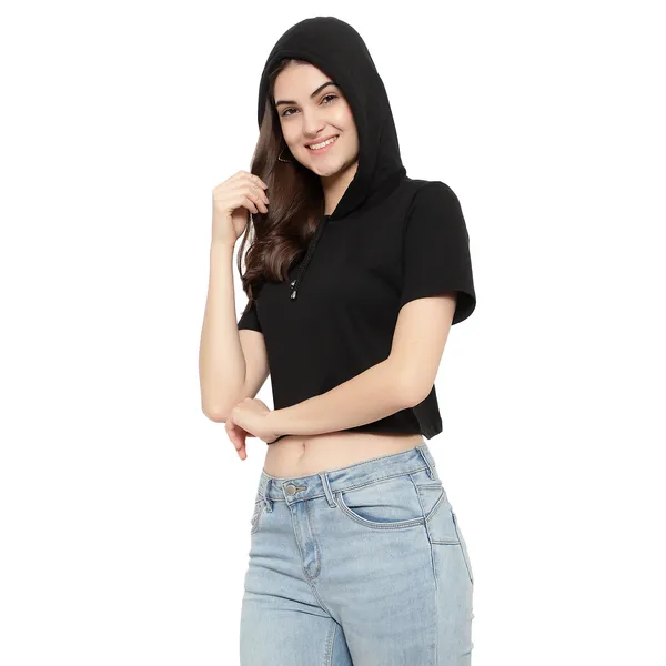 Womens_Sporty_Cropped_Hoodie__Soft_Cotton_Half-Sleeve_Round_Neck_Top