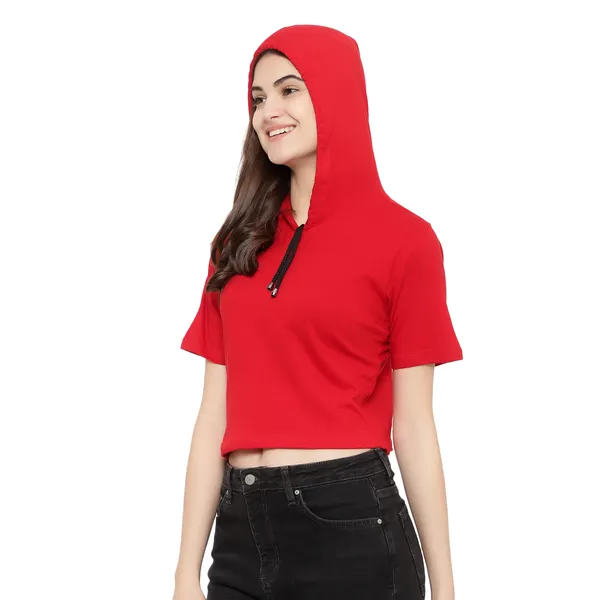 Womens_Sporty_Cropped_Hoodie__Soft_Cotton_Half-Sleeve_Round_Neck_Top
