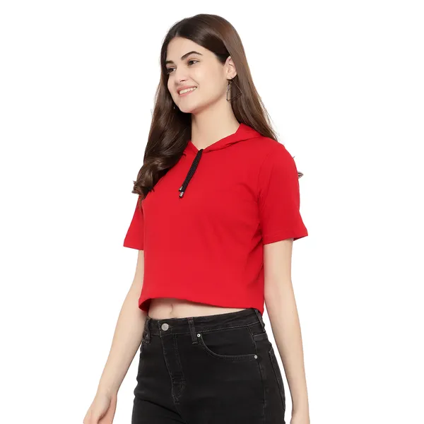Womens_Sporty_Cropped_Hoodie__Soft_Cotton_Half-Sleeve_Round_Neck_Top