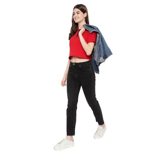 Womens_Sporty_Cropped_Hoodie__Soft_Cotton_Half-Sleeve_Round_Neck_Top