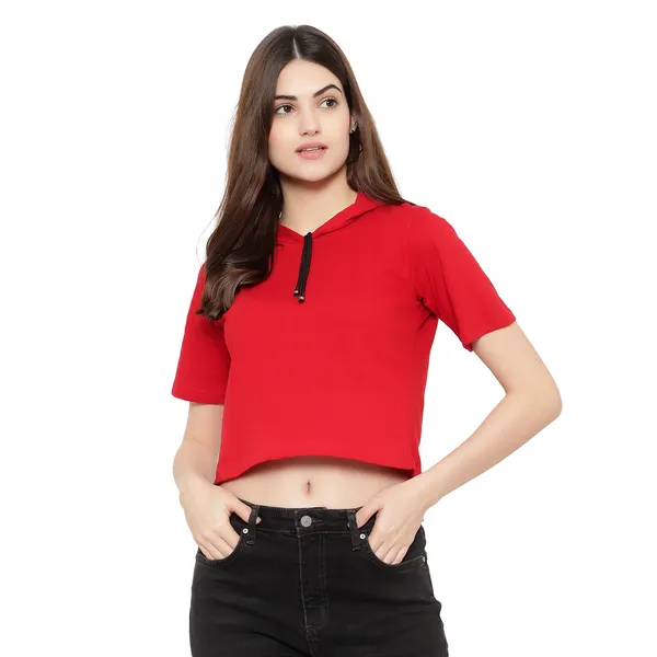 Womens_Sporty_Cropped_Hoodie__Soft_Cotton_Half-Sleeve_Round_Neck_Top