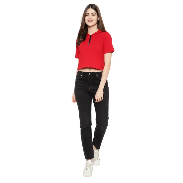 Womens_Sporty_Cropped_Hoodie__Soft_Cotton_Half-Sleeve_Round_Neck_Top