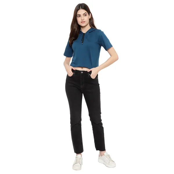 Womens_Sporty_Cropped_Hoodie__Soft_Cotton_Half-Sleeve_Round_Neck_Top
