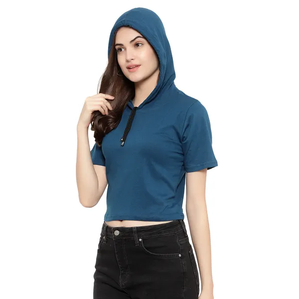 Womens_Sporty_Cropped_Hoodie__Soft_Cotton_Half-Sleeve_Round_Neck_Top