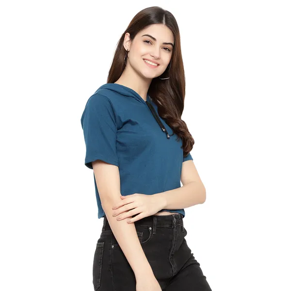 Womens_Sporty_Cropped_Hoodie__Soft_Cotton_Half-Sleeve_Round_Neck_Top