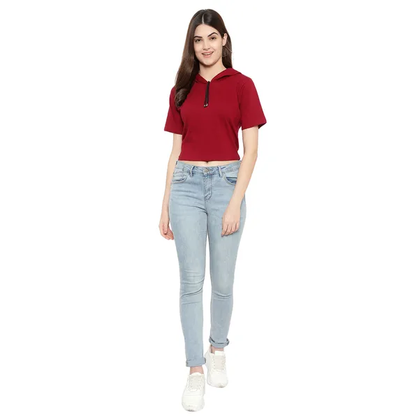 Womens_Sporty_Cropped_Hoodie__Soft_Cotton_Half-Sleeve_Round_Neck_Top
