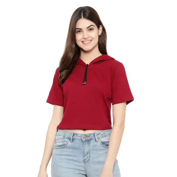 Womens_Sporty_Cropped_Hoodie__Soft_Cotton_Half-Sleeve_Round_Neck_Top