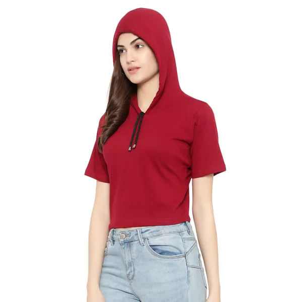 Womens_Sporty_Cropped_Hoodie__Soft_Cotton_Half-Sleeve_Round_Neck_Top