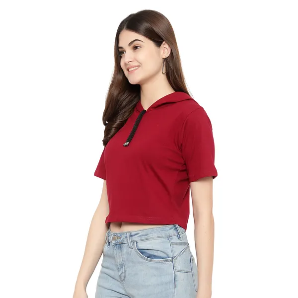 Womens_Sporty_Cropped_Hoodie__Soft_Cotton_Half-Sleeve_Round_Neck_Top