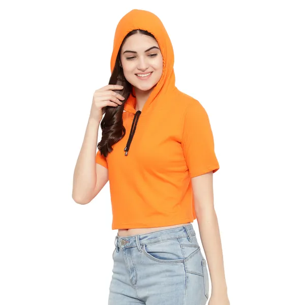 Womens_Sporty_Cropped_Hoodie__Soft_Cotton_Half-Sleeve_Round_Neck_Top