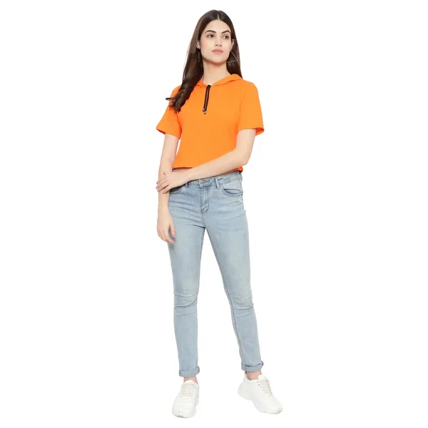 Womens_Sporty_Cropped_Hoodie__Soft_Cotton_Half-Sleeve_Round_Neck_Top