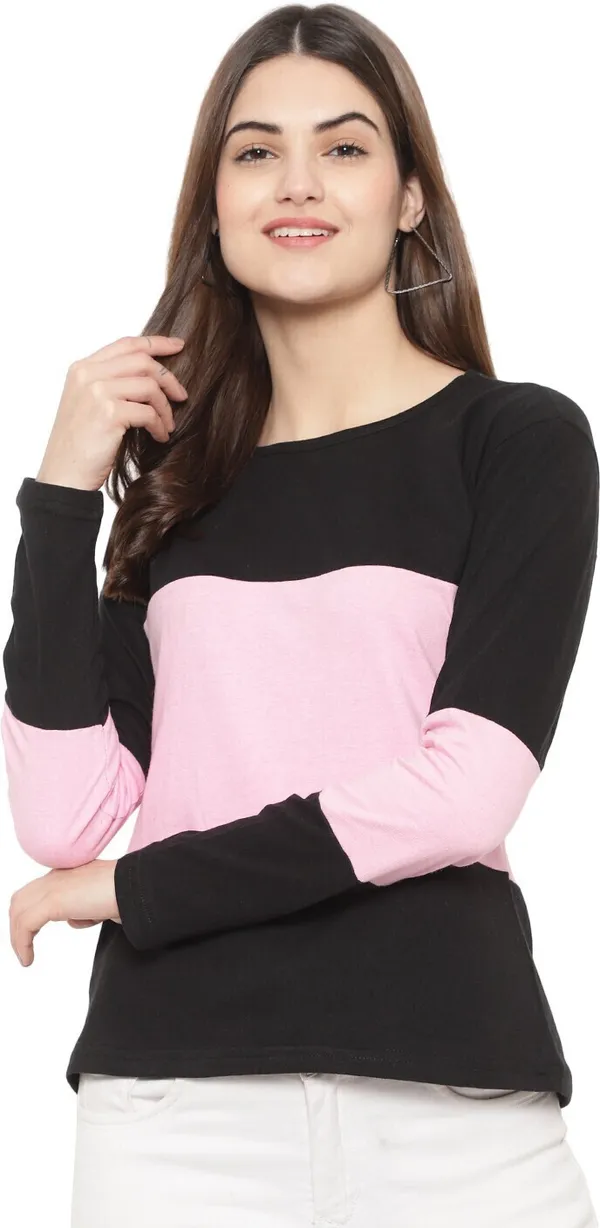 Womens_Black_&_Pink_Color_Full-Sleeve_T-shirt__Trendy_&_Comfortable