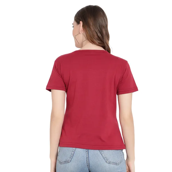 Maroon_Cotton_Solid_Short_Sleeves_T-Shirt_For_Women