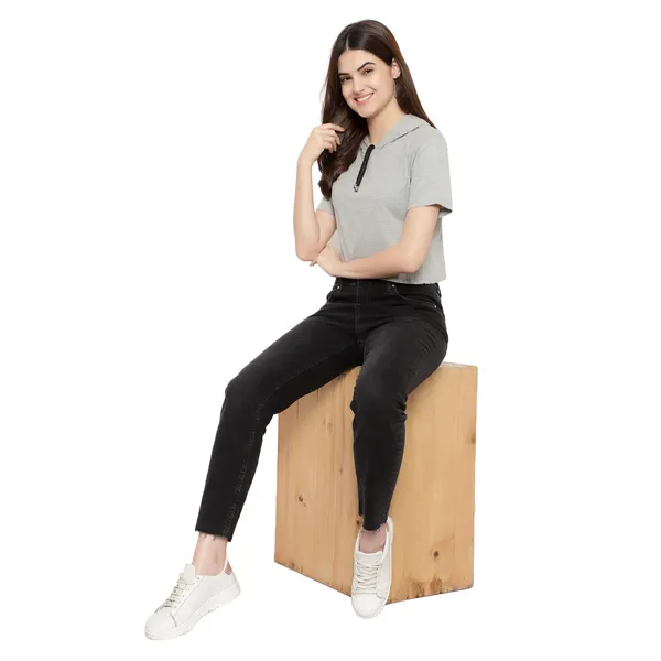Womens_Sporty_Cropped_Hoodie__Soft_Cotton_Half-Sleeve_Round_Neck_Top