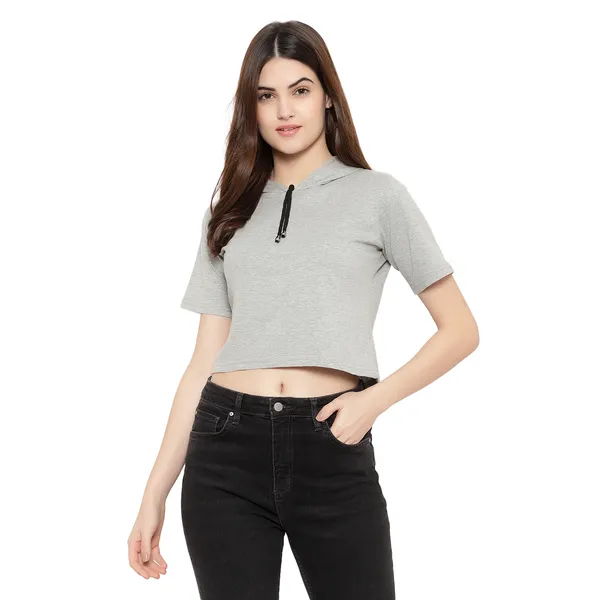 Womens_Sporty_Cropped_Hoodie__Soft_Cotton_Half-Sleeve_Round_Neck_Top