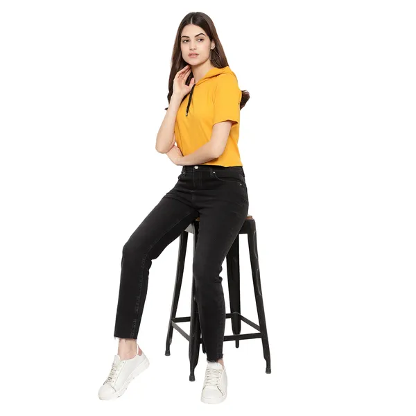 Womens_Sporty_Cropped_Hoodie__Soft_Cotton_Half-Sleeve_Round_Neck_Top