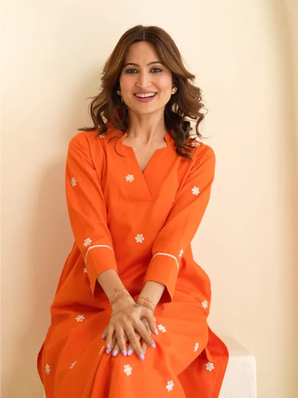 Orange_Pure_Cotton_Casual_Regular_Kurta_Set_For_Women