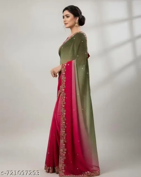 Green_&_Pink_Georgette_Viscose_Saree_For_Women