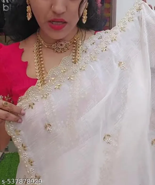 White_Georgette_Viscose_Saree_For_Women