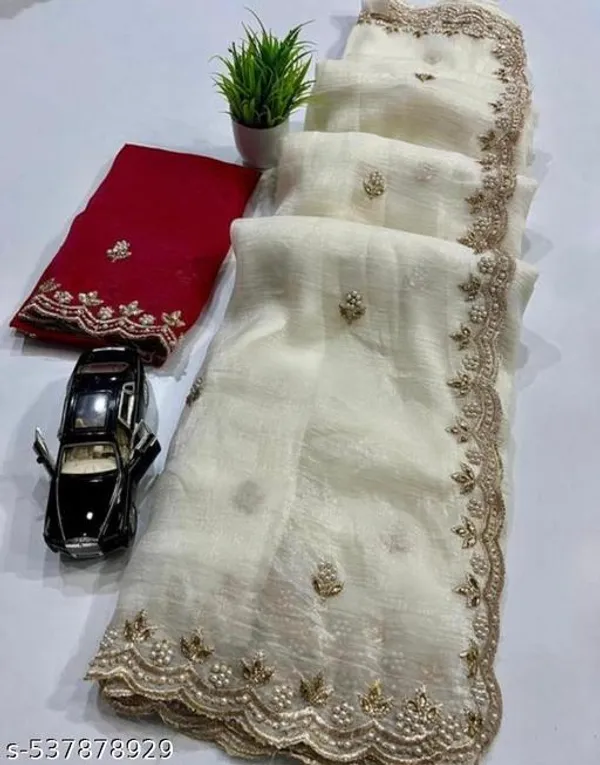 White_Georgette_Viscose_Saree_For_Women