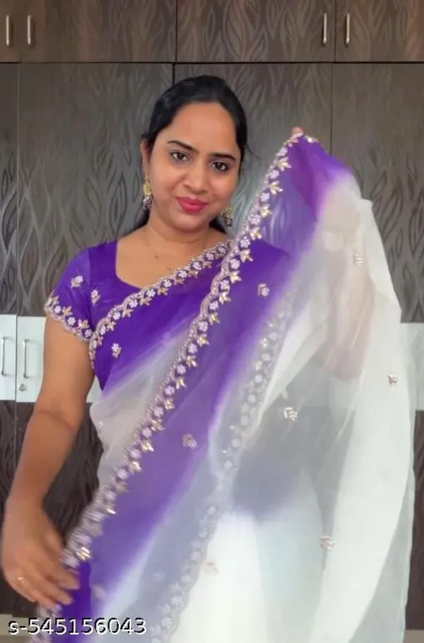 Blue_And_White_Georgette_Viscose_Saree_For_Women
