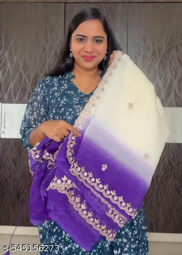 White_&_Purple_Georgette_Viscose_Saree_For_Women