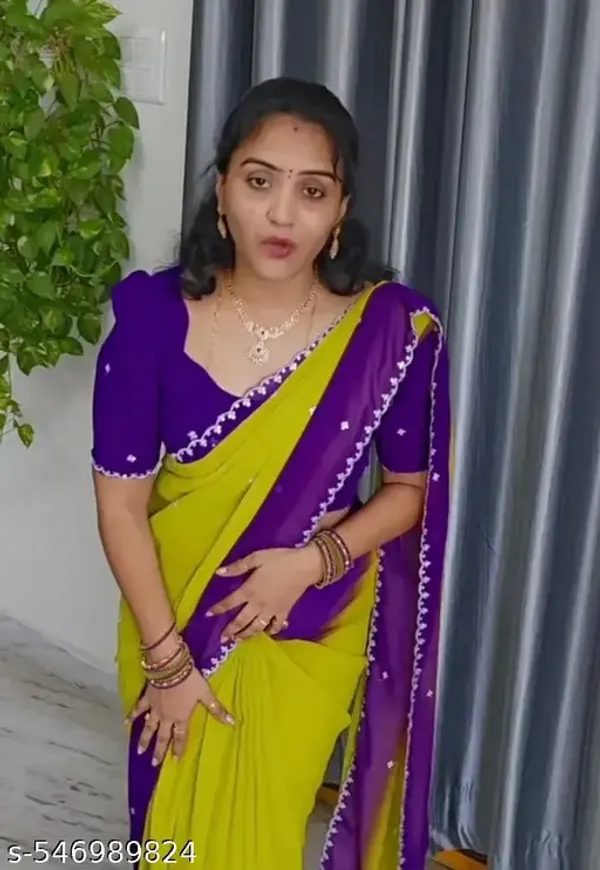 Yellow_&_Purple_Georgette_Viscose_Saree_For_Women