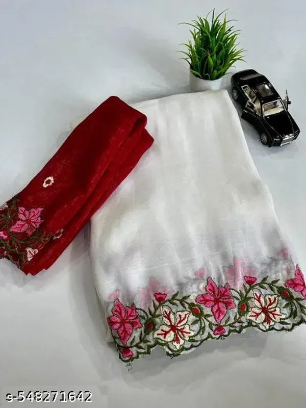 White_Georgette_Viscose_Saree_For_Women
