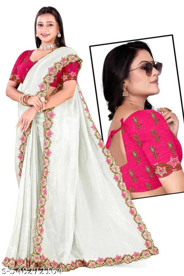White_Georgette_Viscose_Saree_For_Women