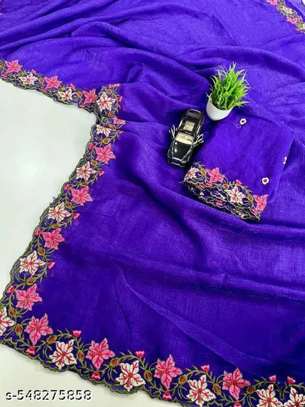 Royal_Blue_Georgette_Viscose_Saree_For_Women