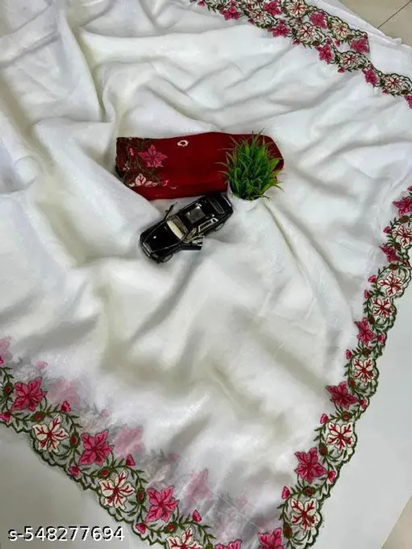 White_&_Red_Georgette_Viscose_Saree_For_Women