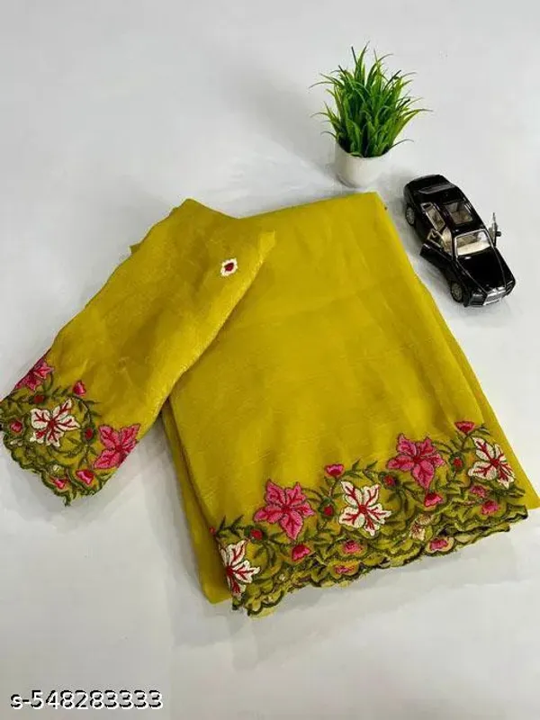Yellow_And_Blue_Georgette_Viscose_Saree_For_Women