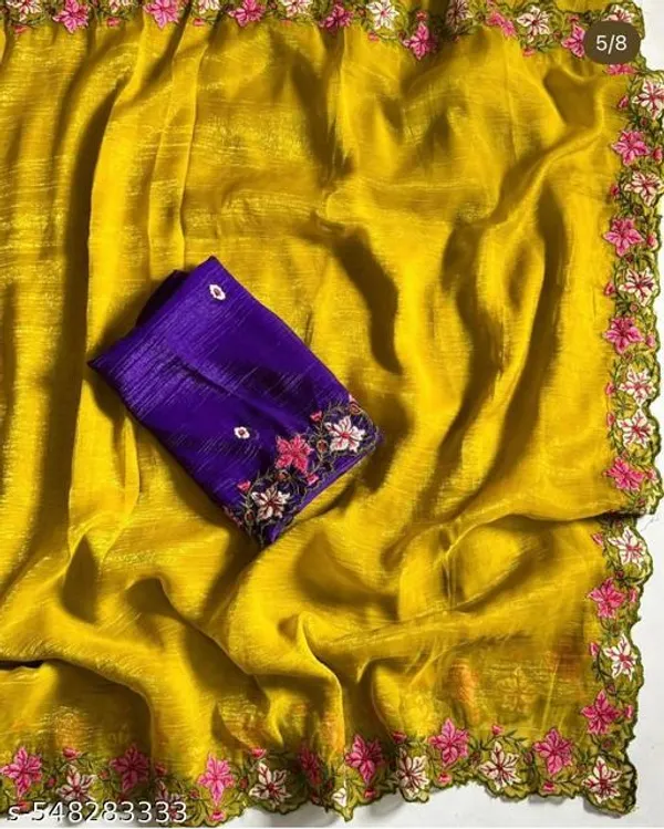 Yellow_And_Blue_Georgette_Viscose_Saree_For_Women