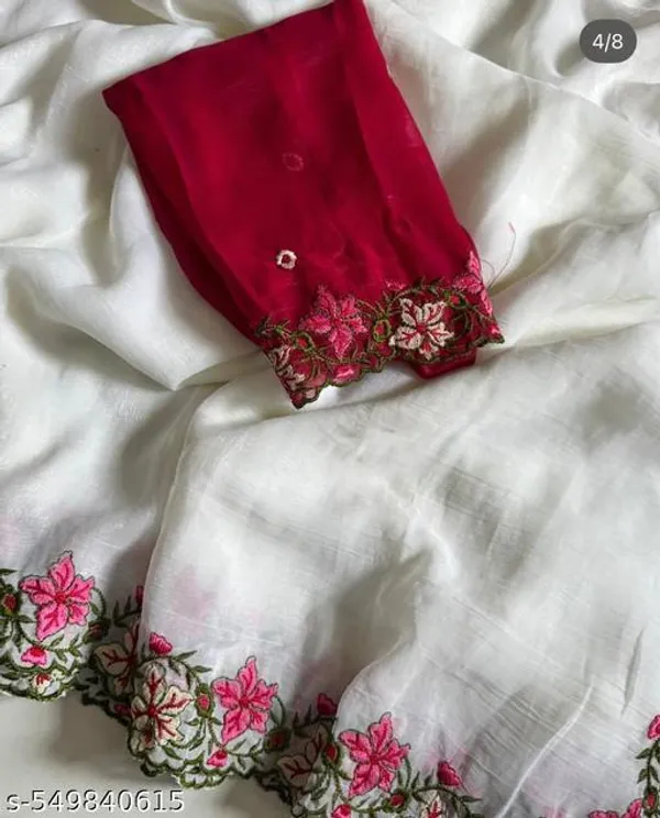 White_Georgette_Viscose_Saree_For_Women