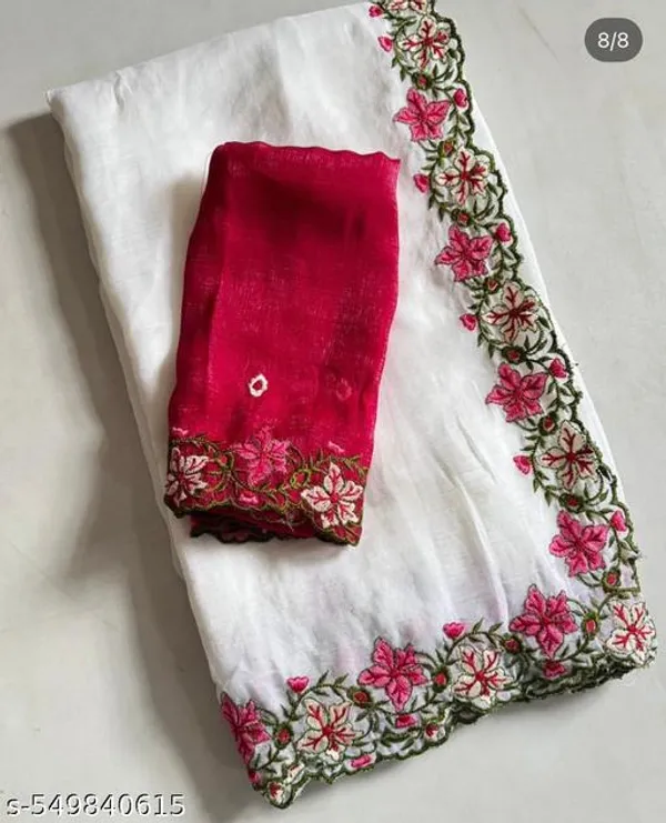 White_Georgette_Viscose_Saree_For_Women