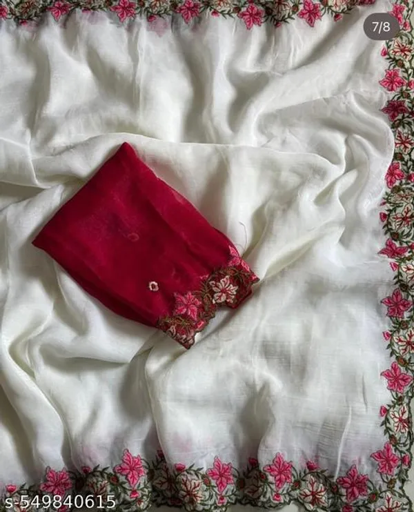 White_Georgette_Viscose_Saree_For_Women