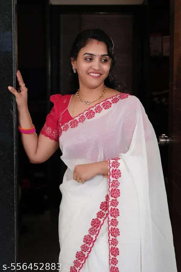 White_Georgette_Viscose_Saree_For_Women