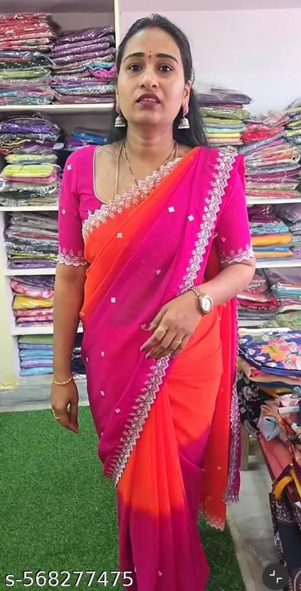 Pink_&_Green_Georgette_Viscose_Saree_For_Women