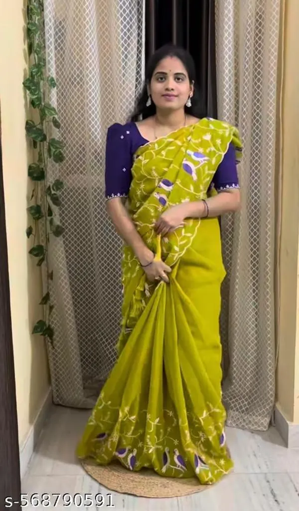 Yellow_Georgette_Viscose_Saree_For_Women