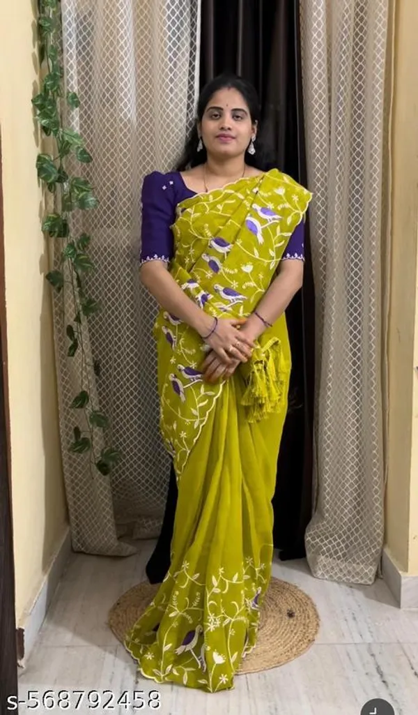 Lime_Green_Georgette_Viscose_Saree_For_Women