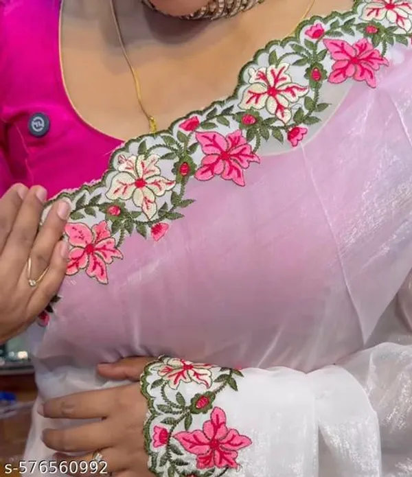 White_Georgette_Viscose_Saree_For_Women
