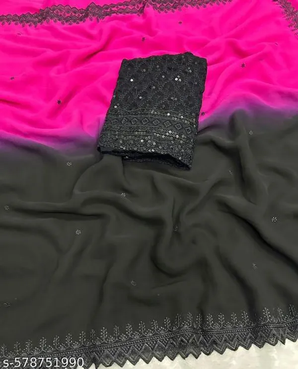 Black_Georgette_Viscose_Saree_For_Women