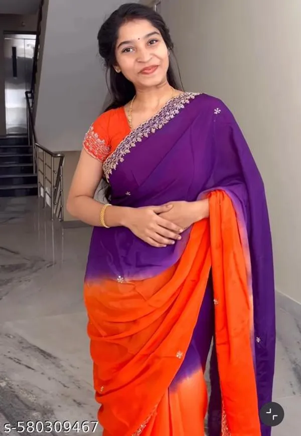 Purple_&_Orange_Georgette_Viscose_Saree_For_Women