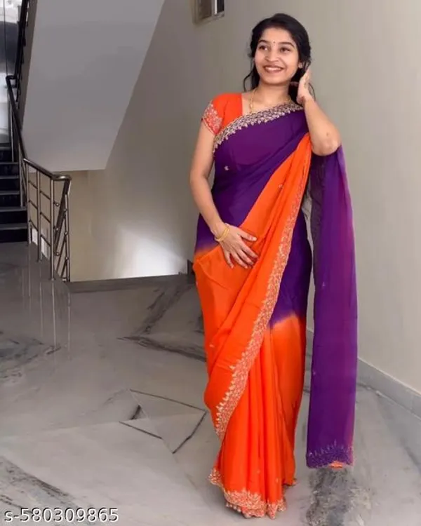 Orange_Georgette_Viscose_Saree_For_Women