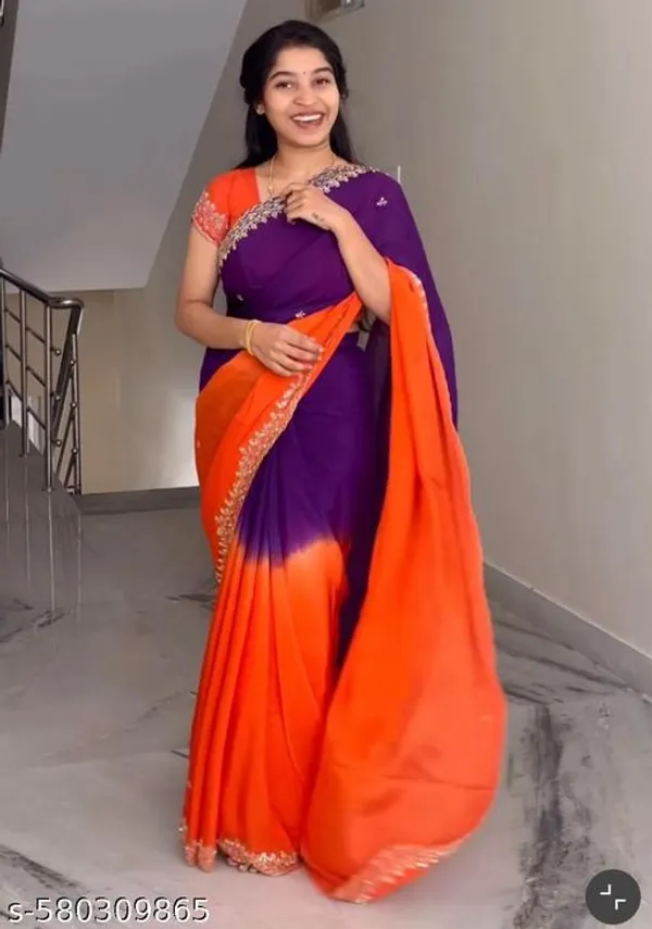 Orange_Georgette_Viscose_Saree_For_Women