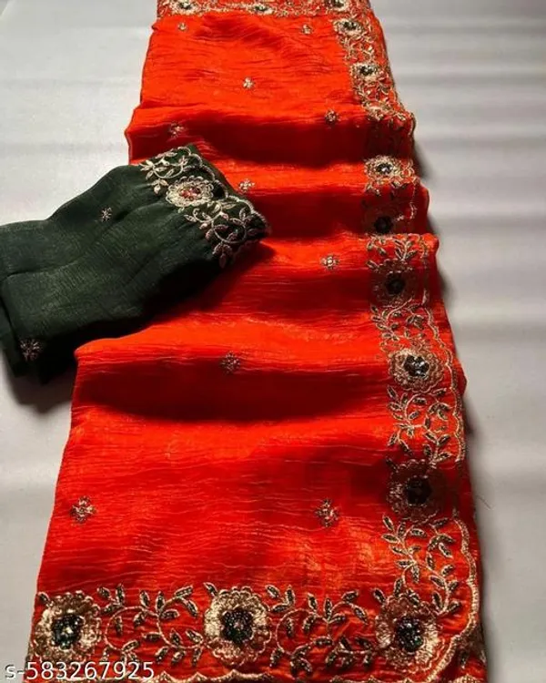 Orange_Georgette_Viscose_Saree_For_Women