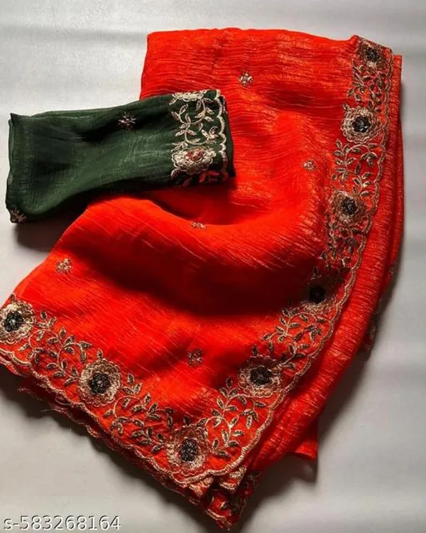 Orange_&_Green_Georgette_Viscose_Saree_For_Women