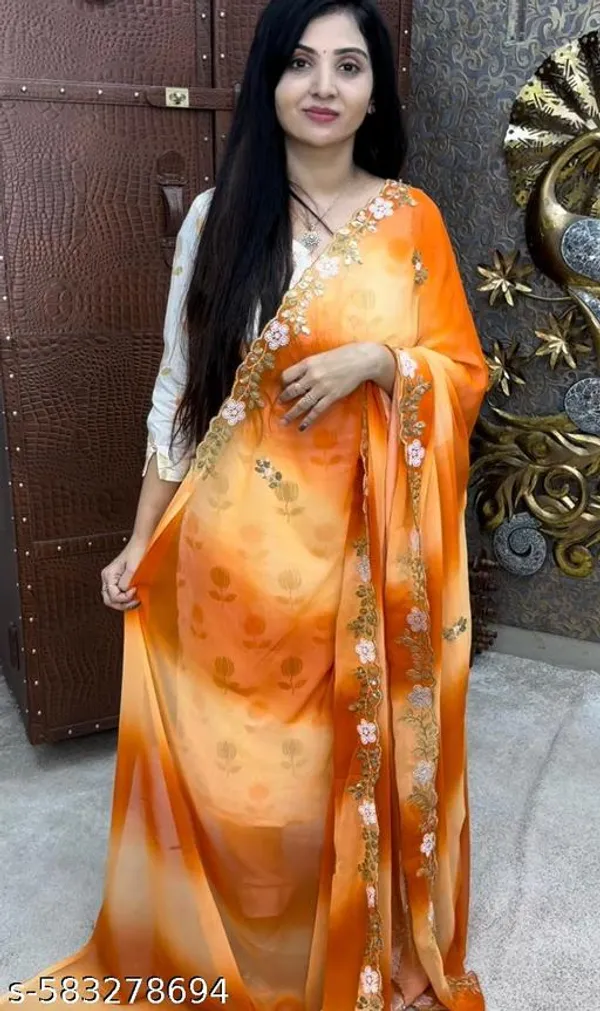 Orange_Georgette_Viscose_Saree_For_Women